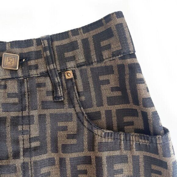 Authentic FENDI FF Zucca Vintage Printed Mini Skirt Brown Tan Pockets - Picture 5 of 12